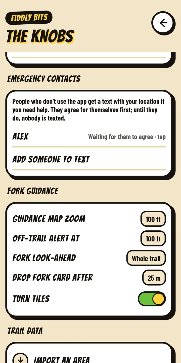 Settings listing emergency contacts and who has agreed